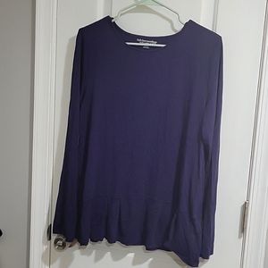 Soft Surroundings size Medium, navy blue, ruffled bottom t shirt.